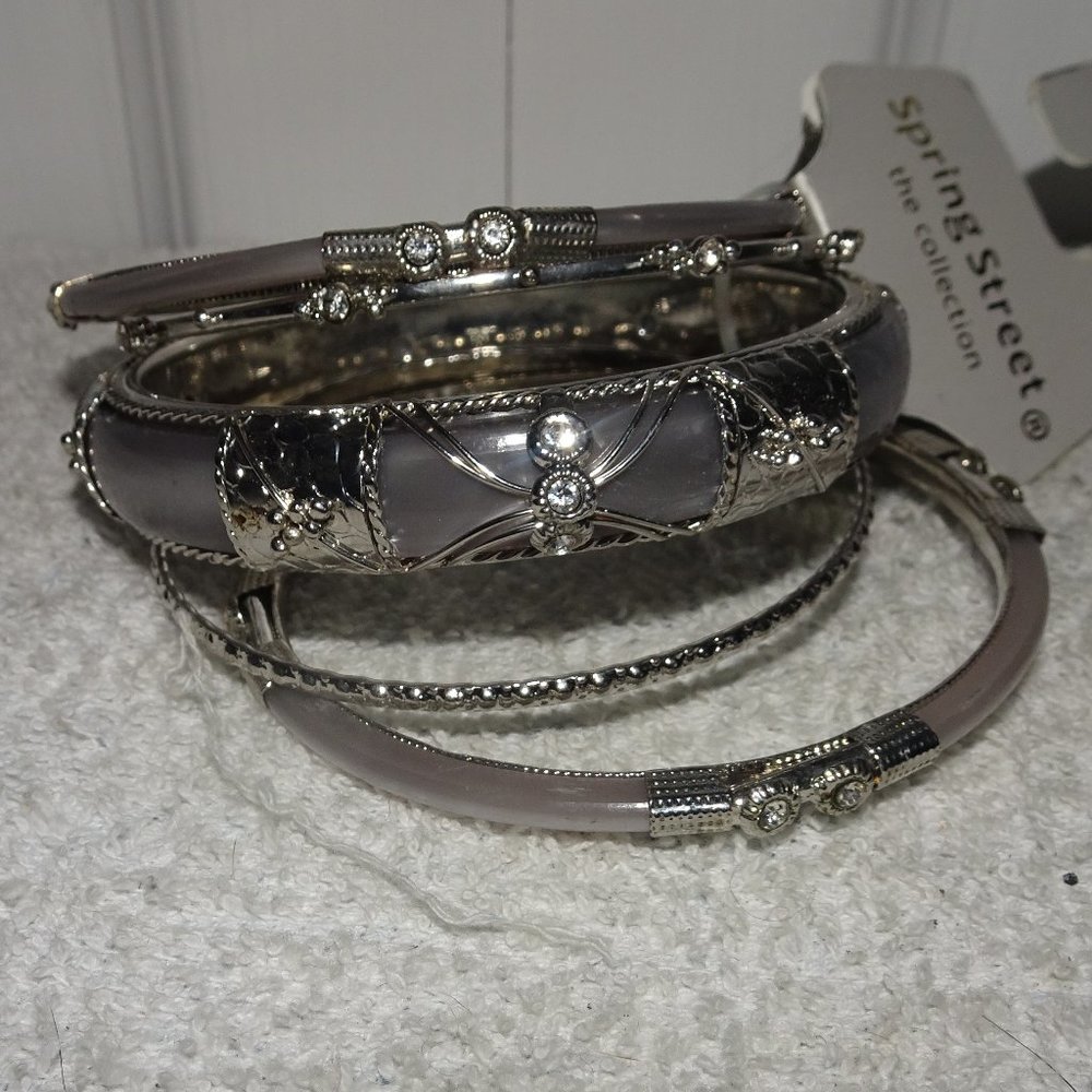 Spring Street Silver Rhinestone Bangle Bracelets - image 2